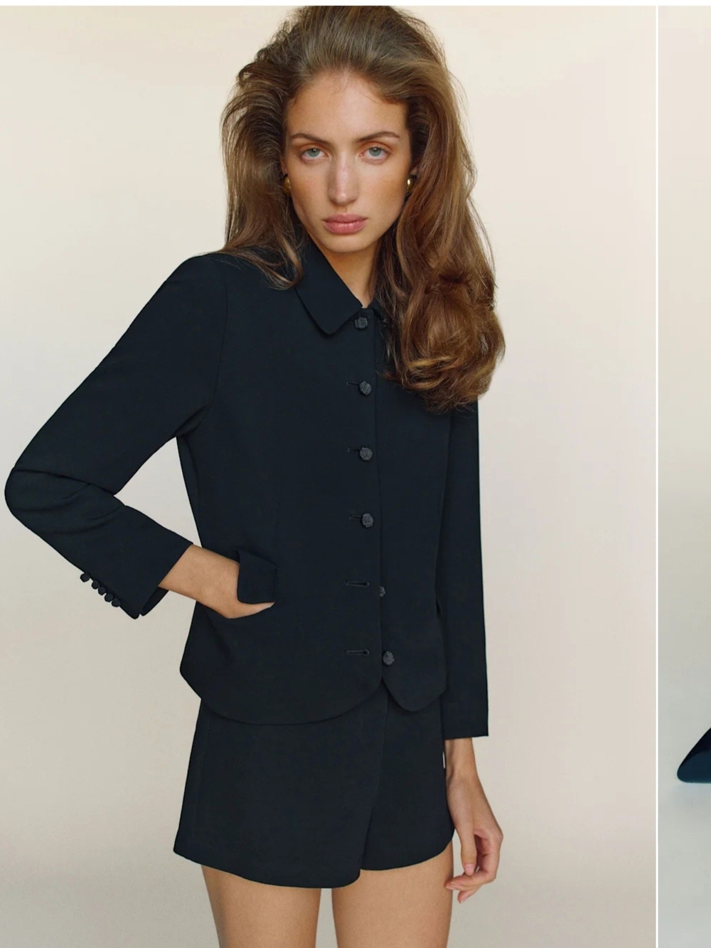Reformation Black Tailored Button-Front Blazer